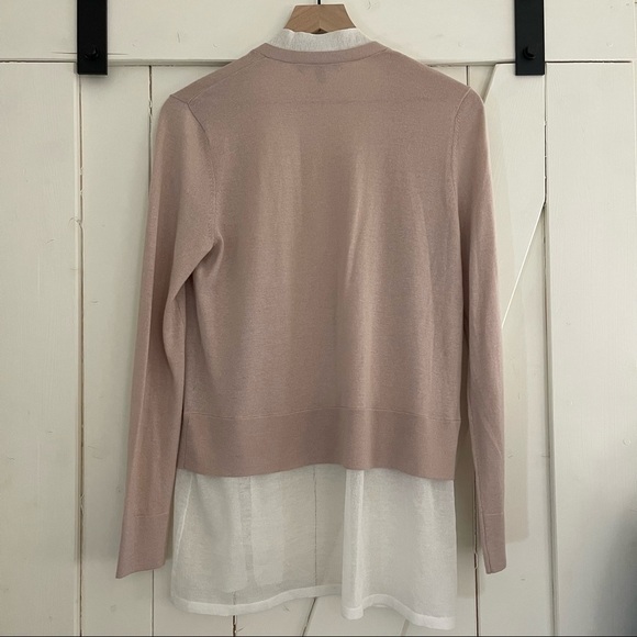 NEIMAN Marcus Cashmere Collection Chiffon-Trim Open-Front blush Cardigan medium - Picture 8 of 8